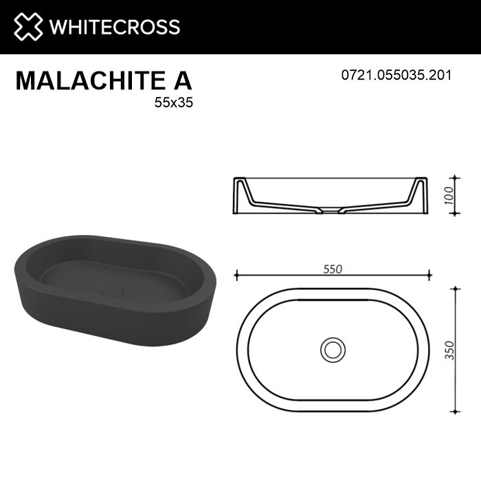 Раковина Whitecross Malachite 55 см 0721.055035.201 матовая черная