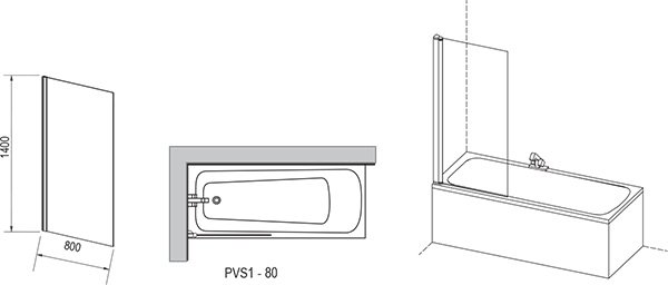 Шторка для ванны Ravak Pivot PVS1-80 сатин  +  транспарент 79840U00Z1, серый