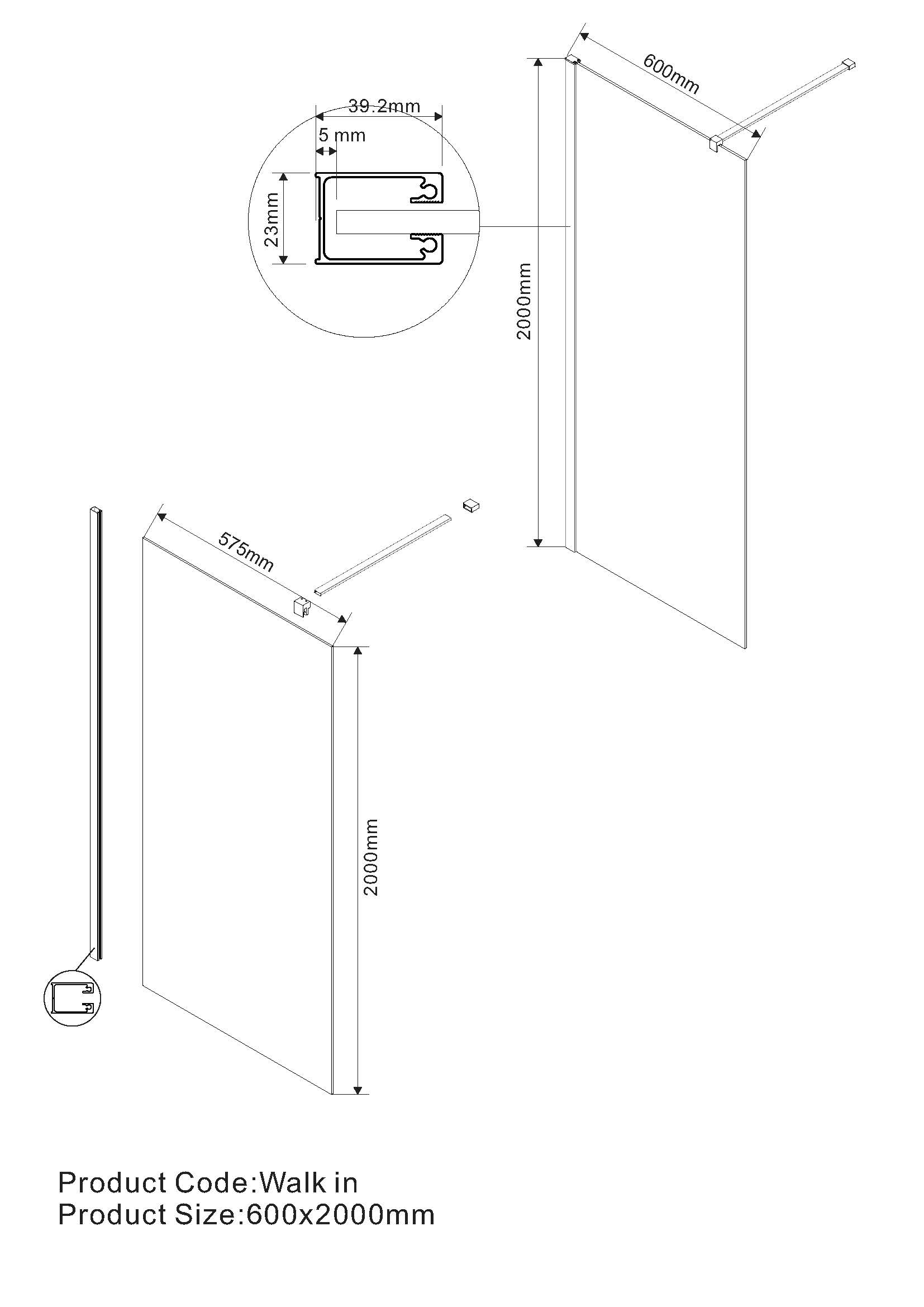 Душевая перегородка Vincea Walk in 60x200 см, VSW-1H600CLGM, профиль серый, стекло прозрачное