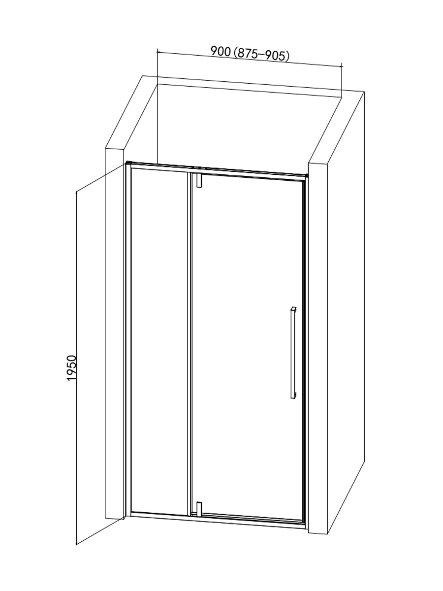 Душевая дверь AQUAme 90х195 см AQM7108-2-9 профиль черный, стекло прозрачное