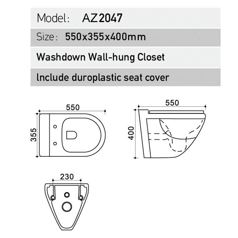 Унитаз подвесной безободковый Azario Trend AZ-2047 с крышкой-сиденьем микролифт, белый