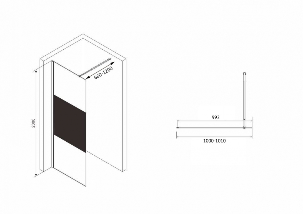 Душевая перегородка Abber Immer Offen 120х200 см AG69120BT профиль черный, стекло прозрачное с тонированной полосой