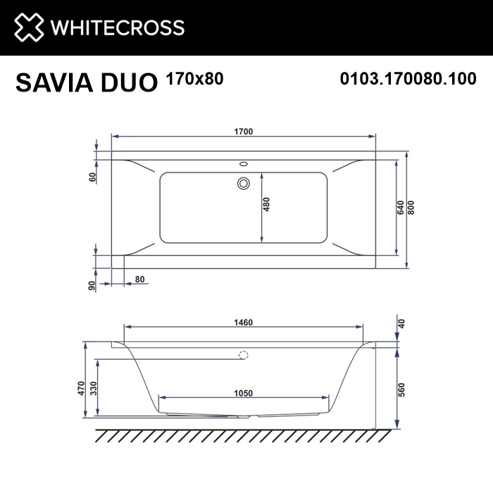 Акриловая ванна 170х80 см Whitecross Savia Duo 0103.170080.100 белая