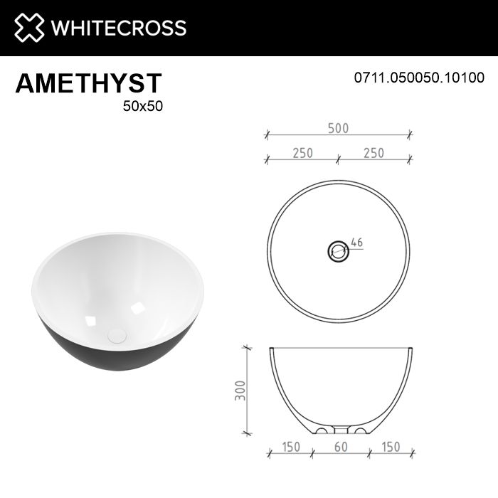 Раковина Whitecross Amethyst 50 см 0711.050050.10100 глянцевая черно-белая