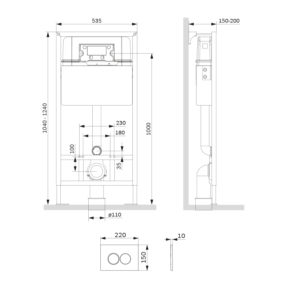 Комплект подвесной унитаз Bocchi Taormina 1012-001-0129 белый  +  инсталляция Am.Pm ProC I012707.0138 с клавишей смыва ProC L, чёрная матовая