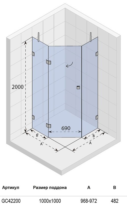 Душевой уголок пятиугольный Riho Scandic S301 100x100 см
