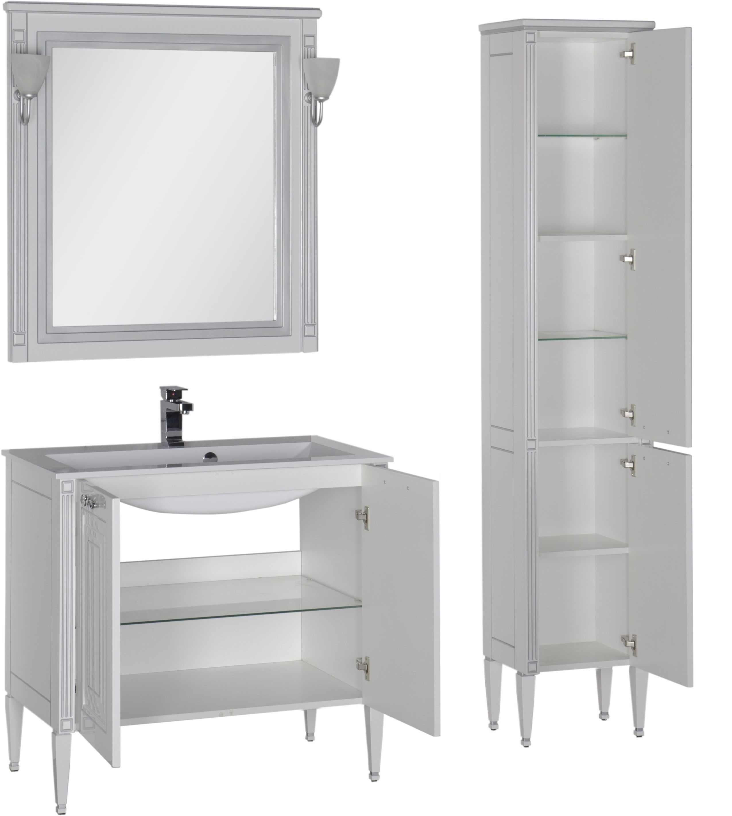 Комплект мебели для ванной Aquanet Паола 90 белый патина серебро