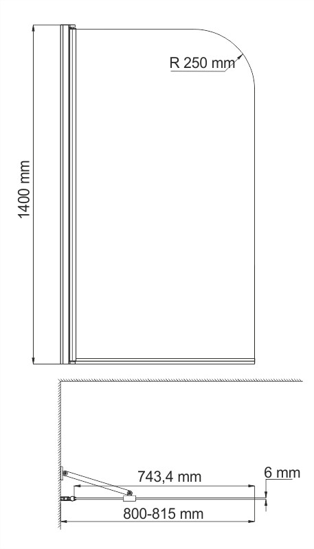 Шторка для ванны Wasserkraft Leine 80х140 см 35P01-80WHITE Fixed профиль белый, стекло прозрачное