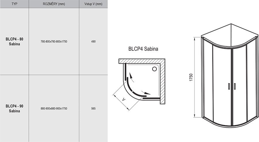 Душевой уголок Ravak BLIX BLCP4-90 SABINA сатин+ прозрачное стекло