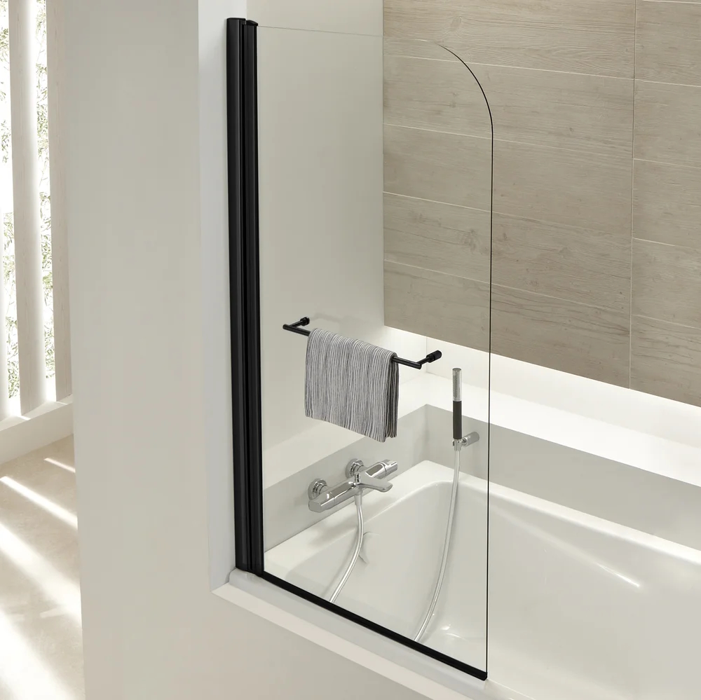 Душевая шторка на ванну Jacob Delafon Odeon Up 80х145 см E4932-BL профиль черный, стекло прозрачное