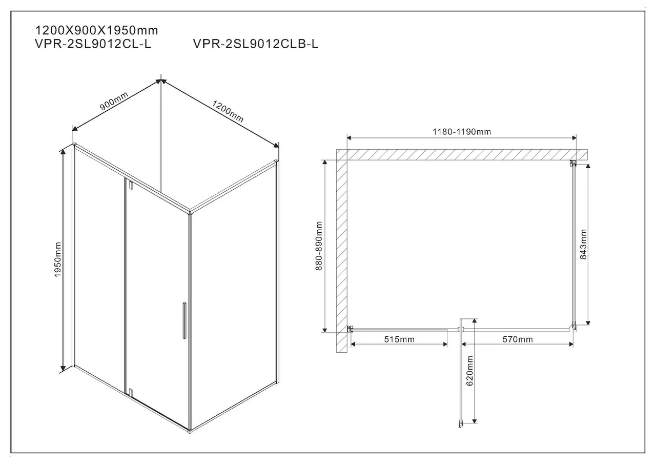 Душевой уголок Vincea Slim VPR-2SL9012CL-L 120x90 см хром, стекло прозрачное, левый, Easy Clean