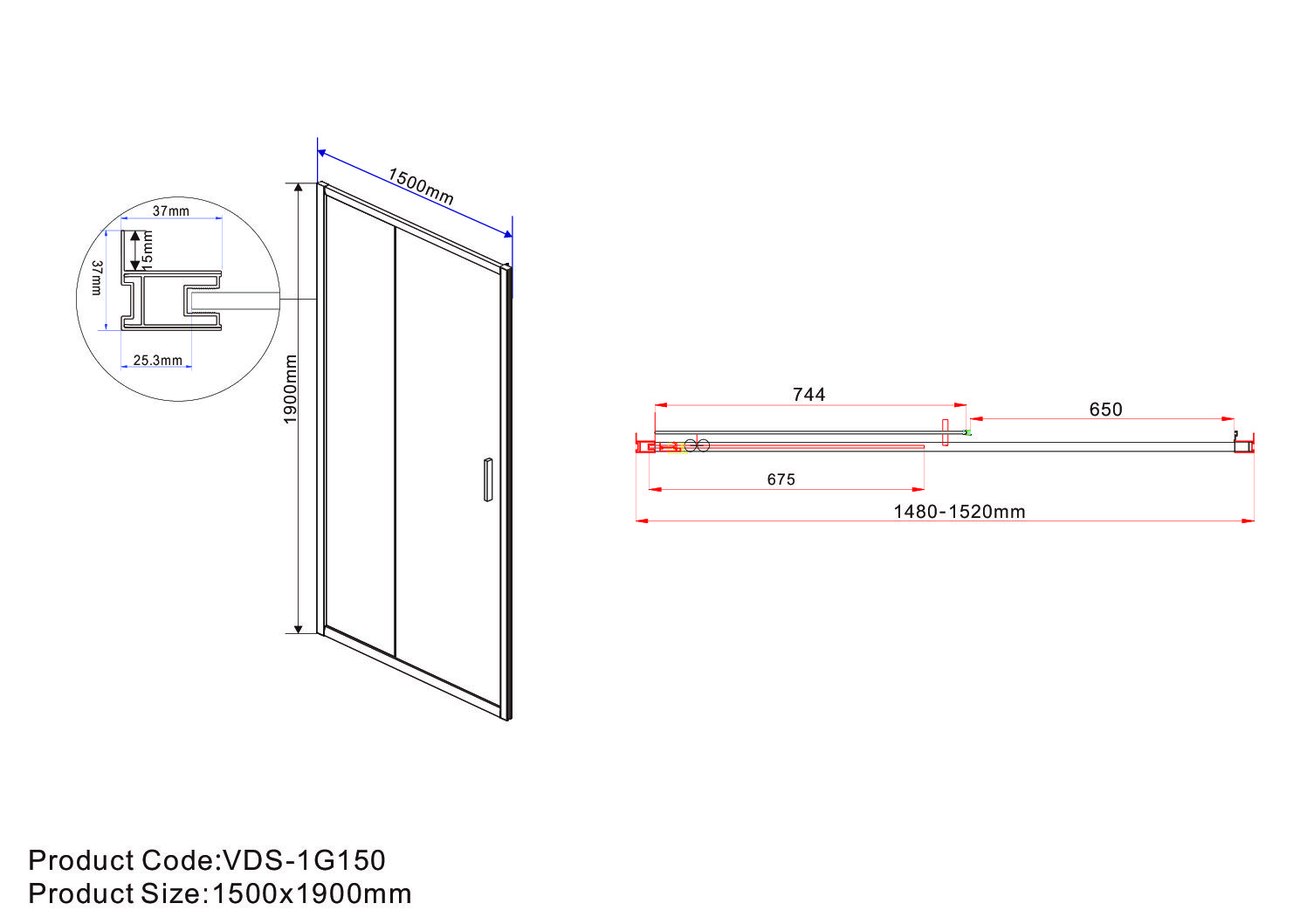 Душевая дверь Vincea Garda VDS-1G150CLB, 150, черный, стекло прозрачное