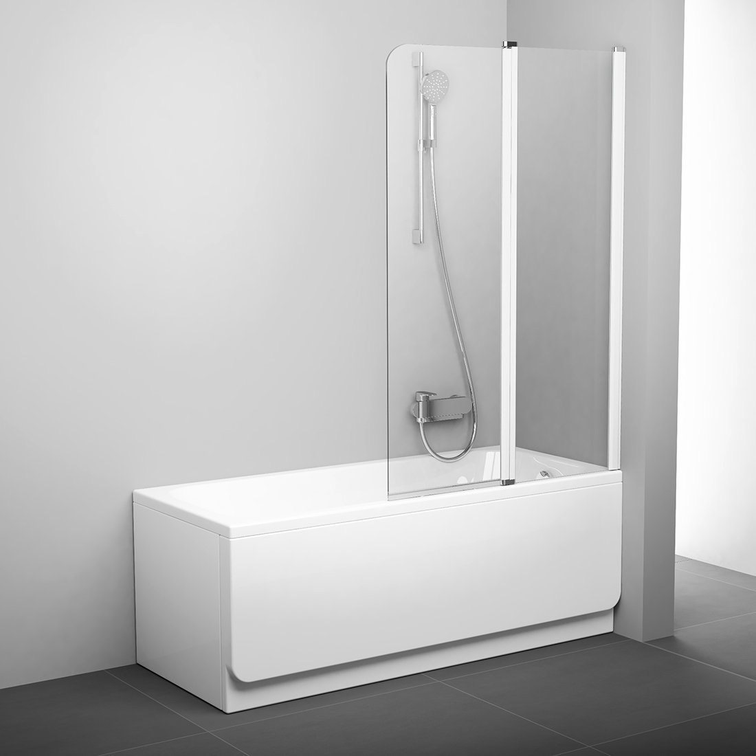 Шторка на ванну Ravak CVS2-100 R+ прозрачное стекло, белый