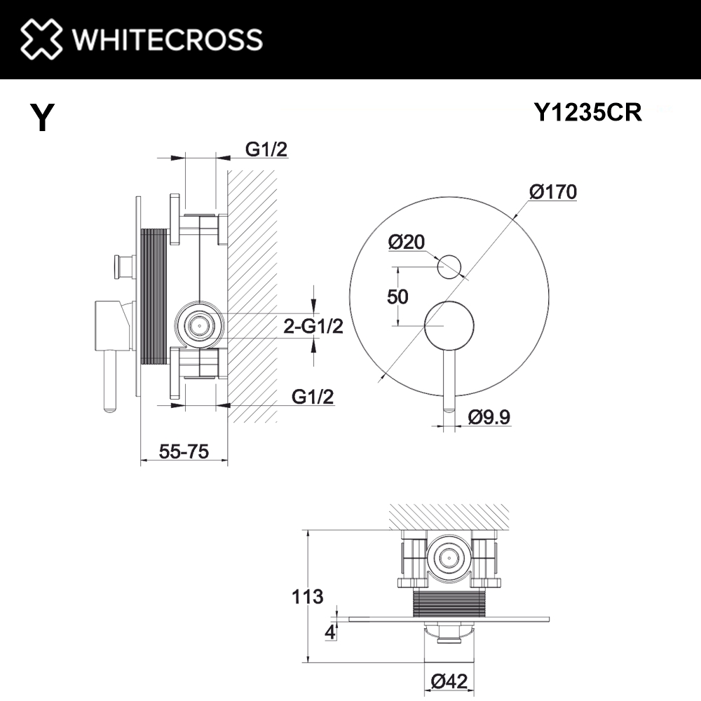 Смеситель для душа Whitecross Y chrome Y1235CR хром глянец, на 2 потребителя