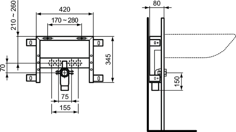 Система инсталляции подвесной раковины Ideal Standard PROSYS R016467