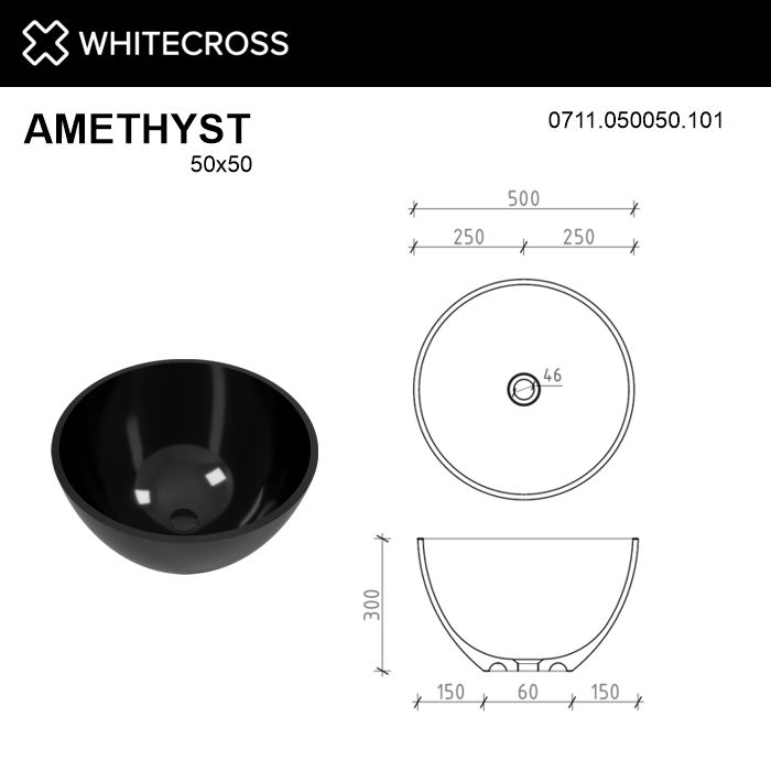 Раковина Whitecross Amethyst 50 см 0711.050050.101 глянцевая черная