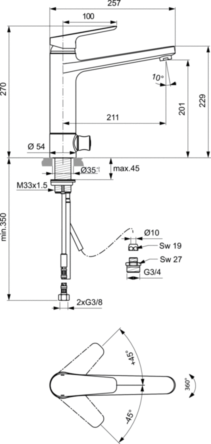 Смеситель Ideal Standard Ceraplan III для кухонной мойки B0955AA хром - 2 изображение