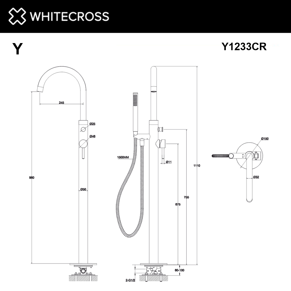 Смеситель для ванны с душем Whitecross Y chrome Y1233CR хром глянец