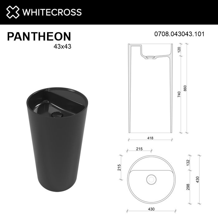 Раковина Whitecross Pantheon 43 см 0708.043043.101 глянцевая черная