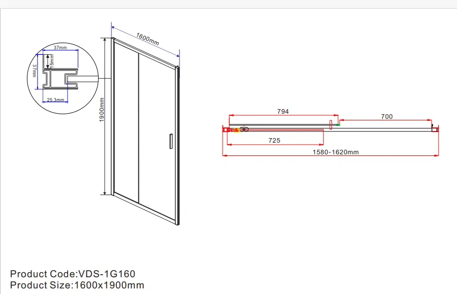 Душевая дверь Vincea Garda 160x190 см, VDS-1G160CH, профиль хром, стекло рифленое - 8 изображение