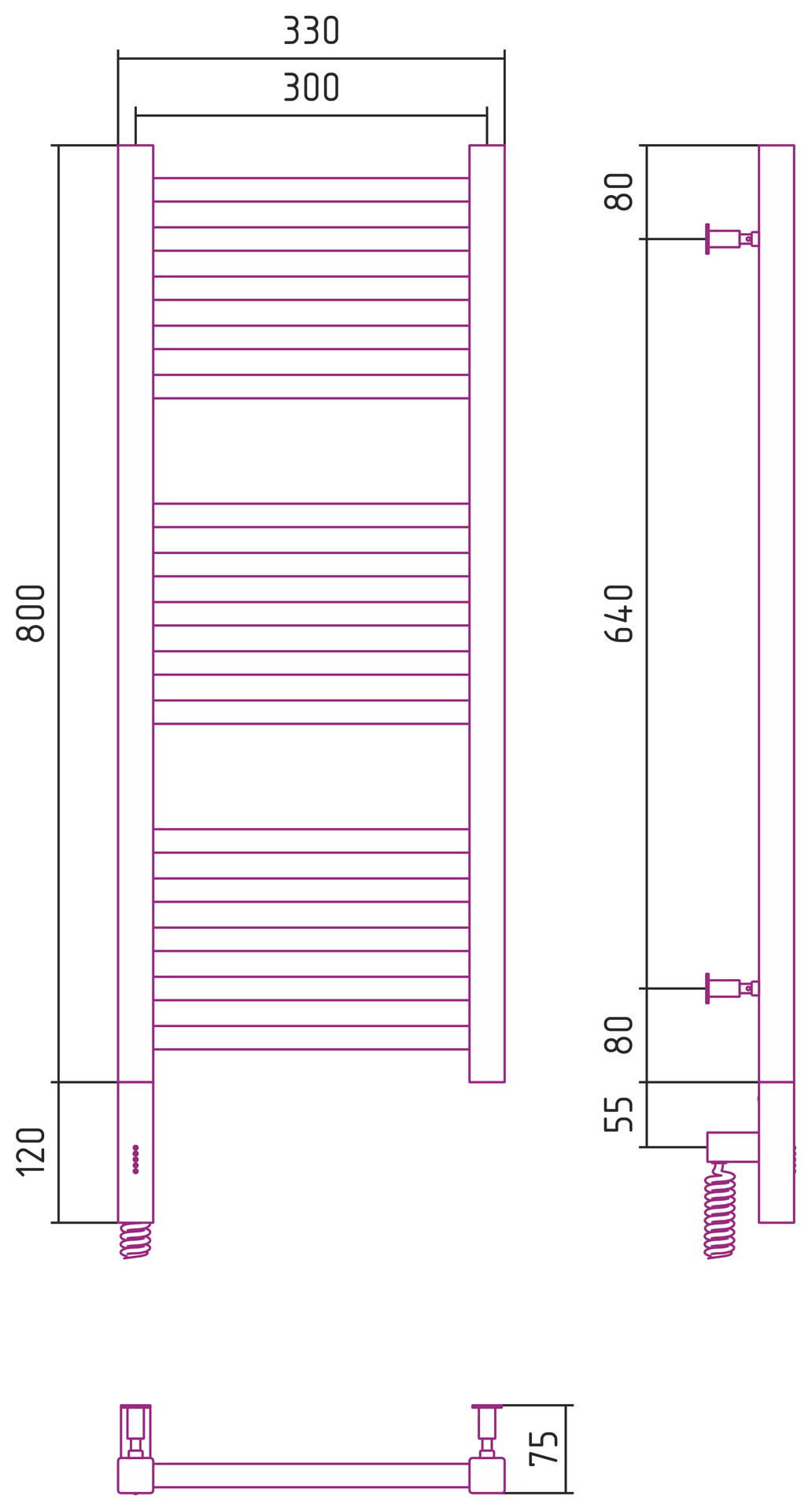 Полотенцесушитель электрический Сунержа Модус 3.0 80х30 см 00-5700-8030 без покрытия