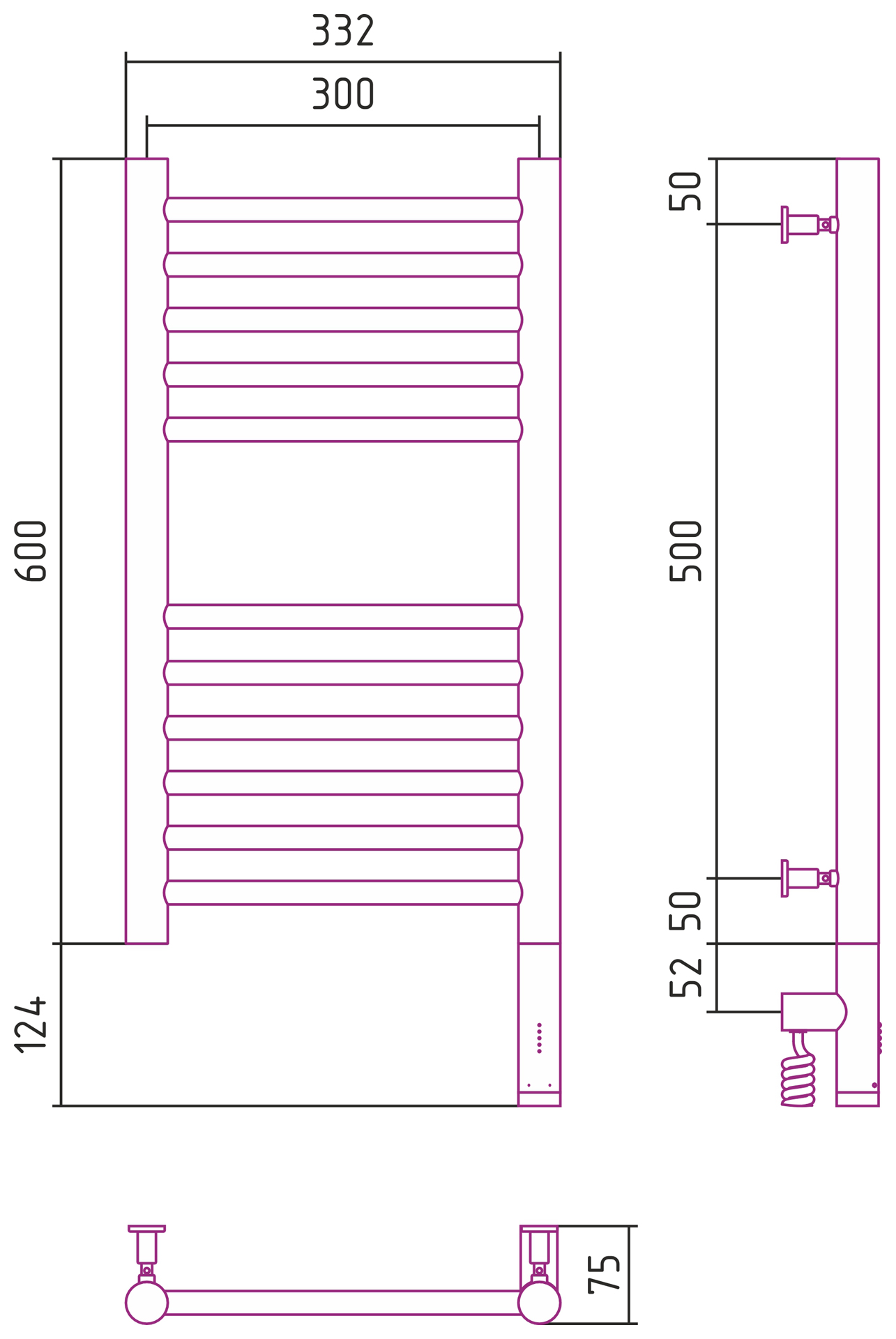 Полотенцесушитель электрический Сунержа Богема 3.0 60х30 см 00-5805-6030 без покрытия