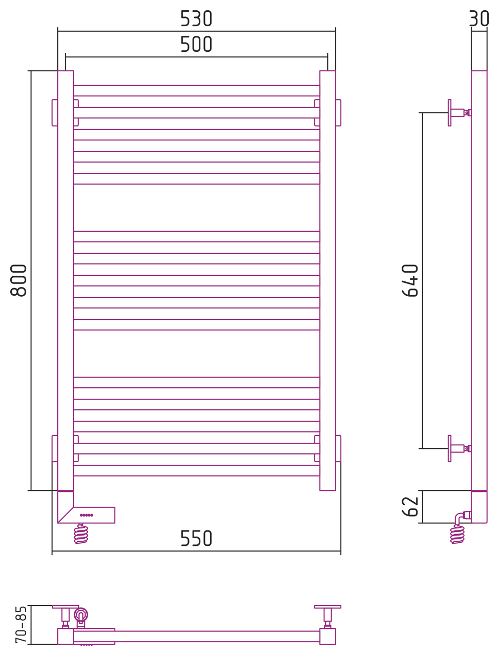 Полотенцесушитель электрический Сунержа Модус 2.0 80х50 см 022-5600-8050 шампань матовая