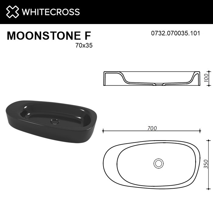 Раковина Whitecross Moonstone 70 см 0732.070035.101 глянцевая черная
