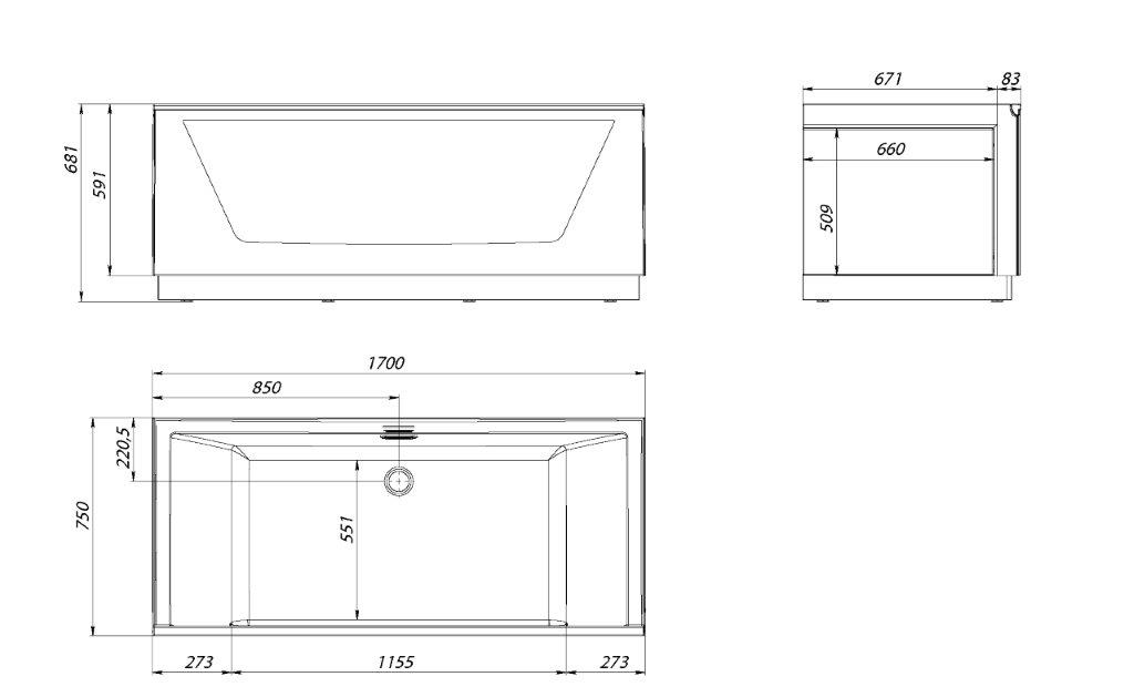 Акриловая ванна Aima Design Neo 170*75 1 стекло (матовое серое)