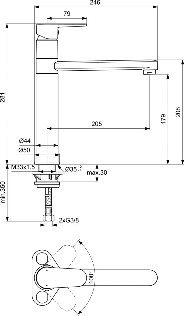 Смеситель Ideal Standard Cerafine Model O BC501Q9 для кухонной мойки, бежевый - 2 изображение