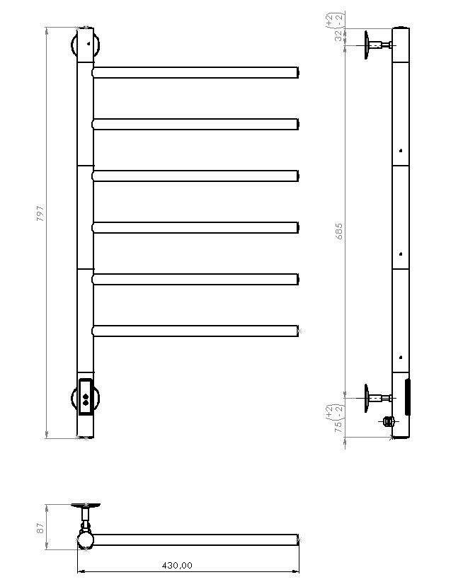 Полотенцесушитель электрический Vincea 59,7x8,7 см, VTD-1S1CE хром, с таймером