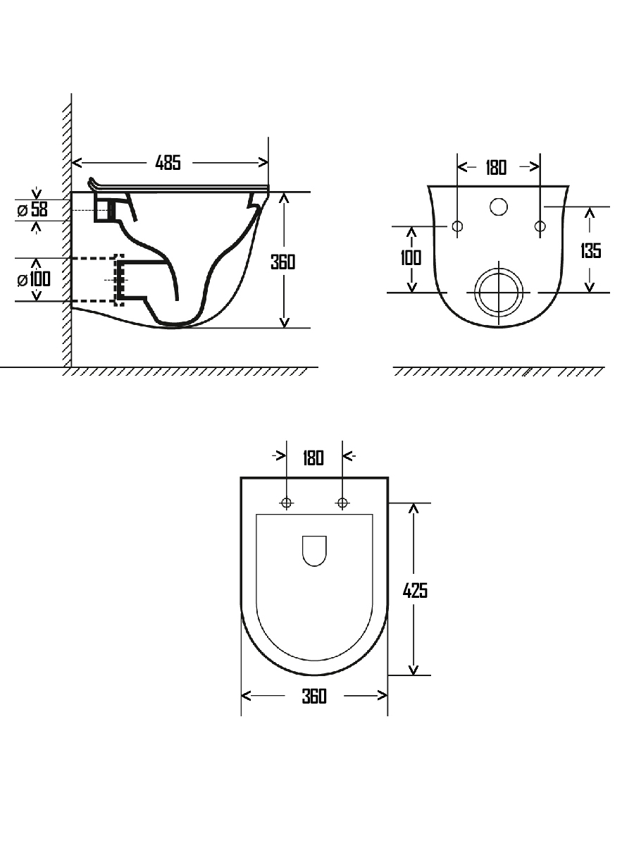 Унитаз подвесной безободковый AQUAme AQM2005 с крышкой-сиденьем микролифт, белый глянец