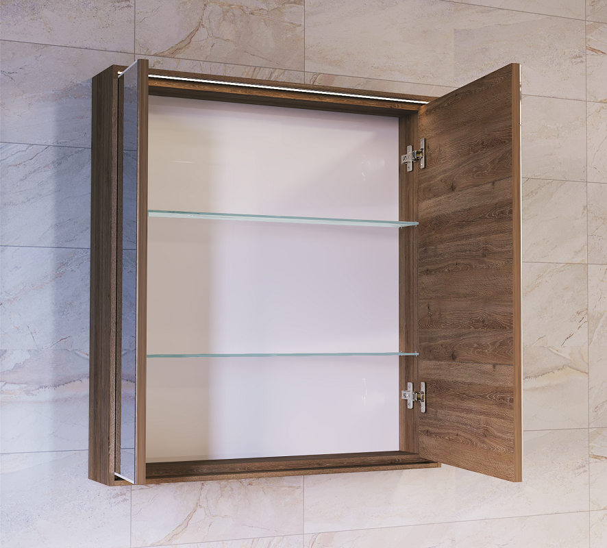 Зеркальный шкаф Raval Frame Fra.03.75/DT, 75 см, с подсветкой, дуб трюфель