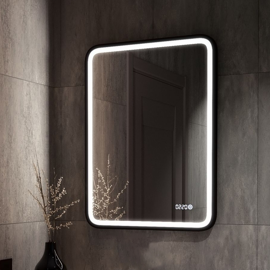 Зеркало Art&Max Genova 60 см AM-Gen-600-800-S-F-Т с подсветкой, черный