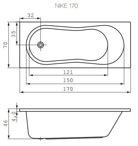 Акриловая ванна Cersanit Nike 170х70 см