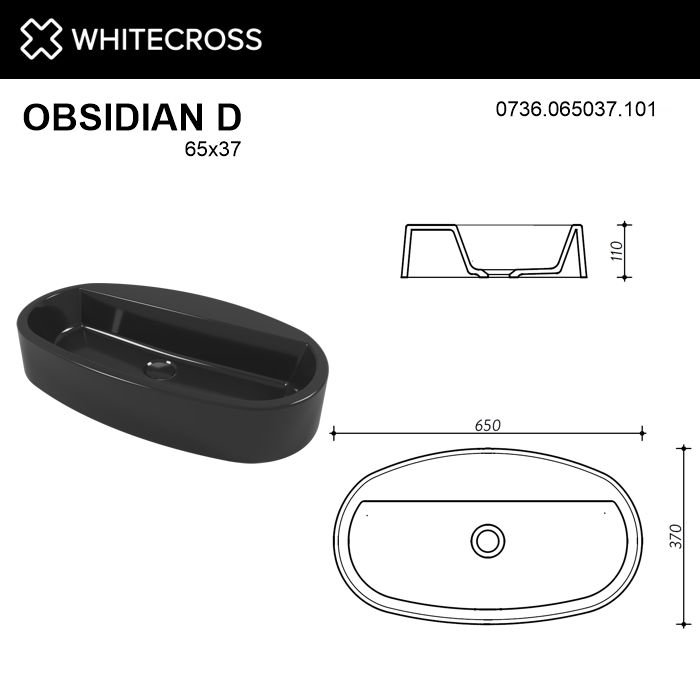 Раковина Whitecross Obsidian 65 см 0736.065037.101 глянцевая черная