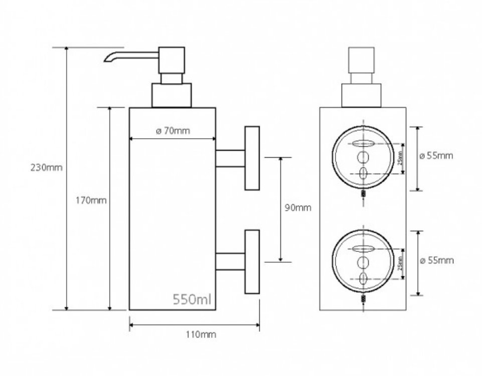 Дозатор жидкого мыла Bemeta Neo 104109035 7 x 11 x 23 см настенный, 2 держателя, хром матовый