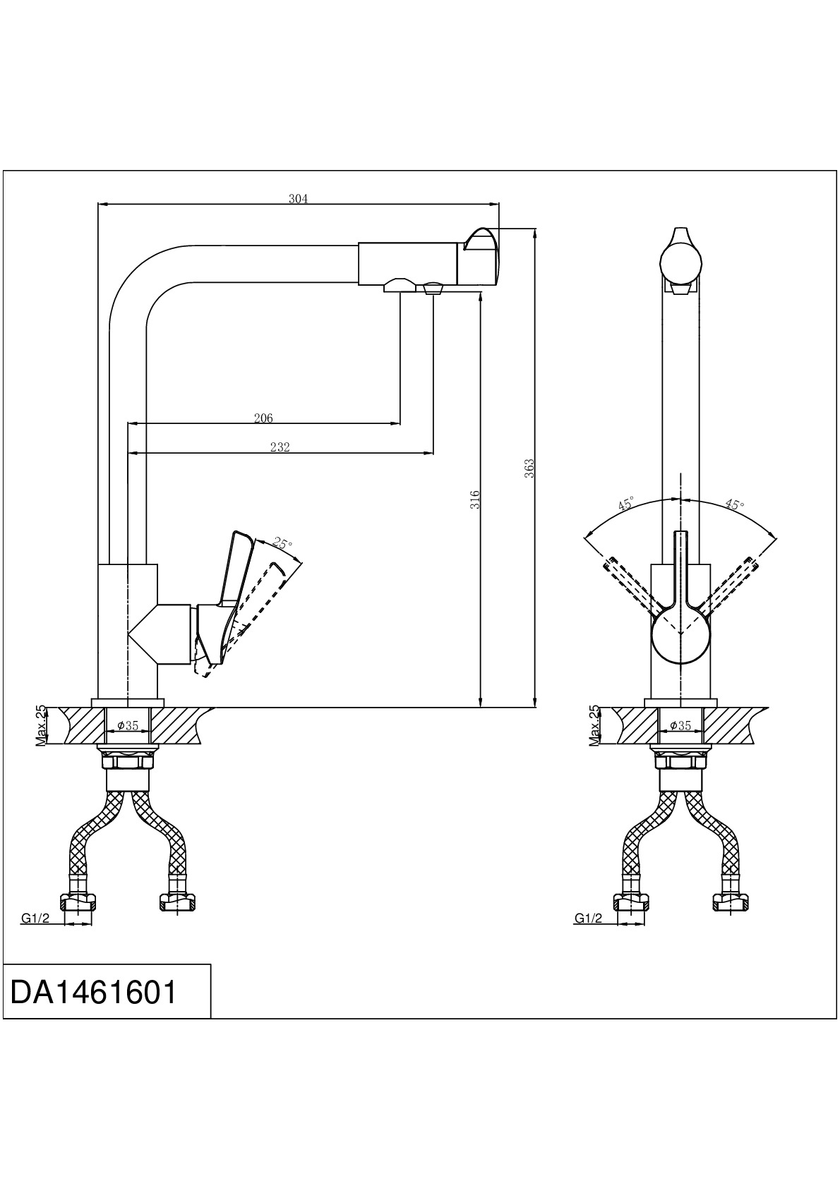 Смеситель для кухонной мойки D&K Rhein.Schiller DA1461601 хром глянец