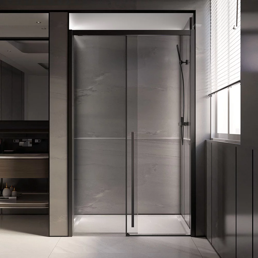 Душевая дверь Veconi Premium Trento PTD-30B, 150х200, черный матовый, стекло прозрачное