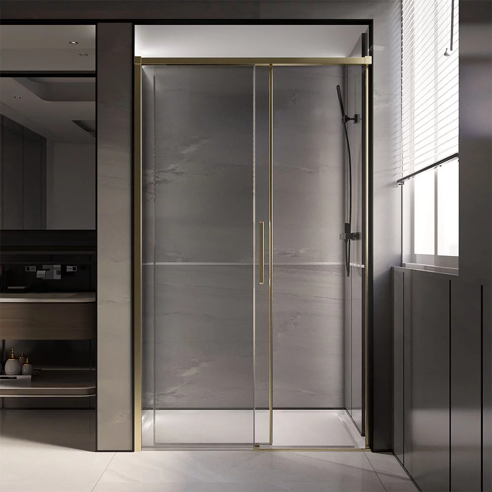 Душевая дверь Veconi Premium Trento PTD-40G, 130х200, золото, стекло прозрачное
