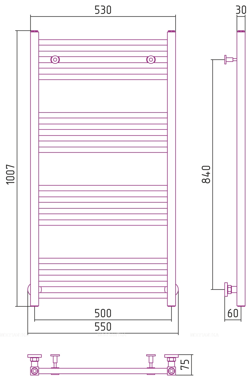 Полотенцесушитель водяной Сунержа Модус 100х50 см 00-0250-1050 без покрытия - изображение 3