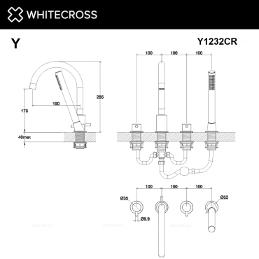 Смеситель для ванны с душем Whitecross Y chrome Y1232CR хром глянец - 3 изображение