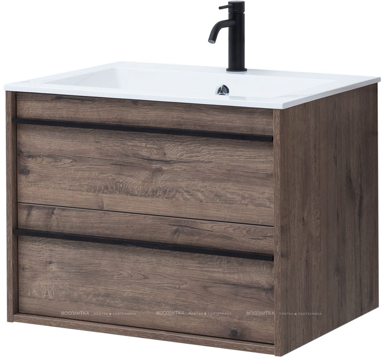 Комплект мебели для ванной Aquanet Lino 70 см, черная, коричневая - изображение 4