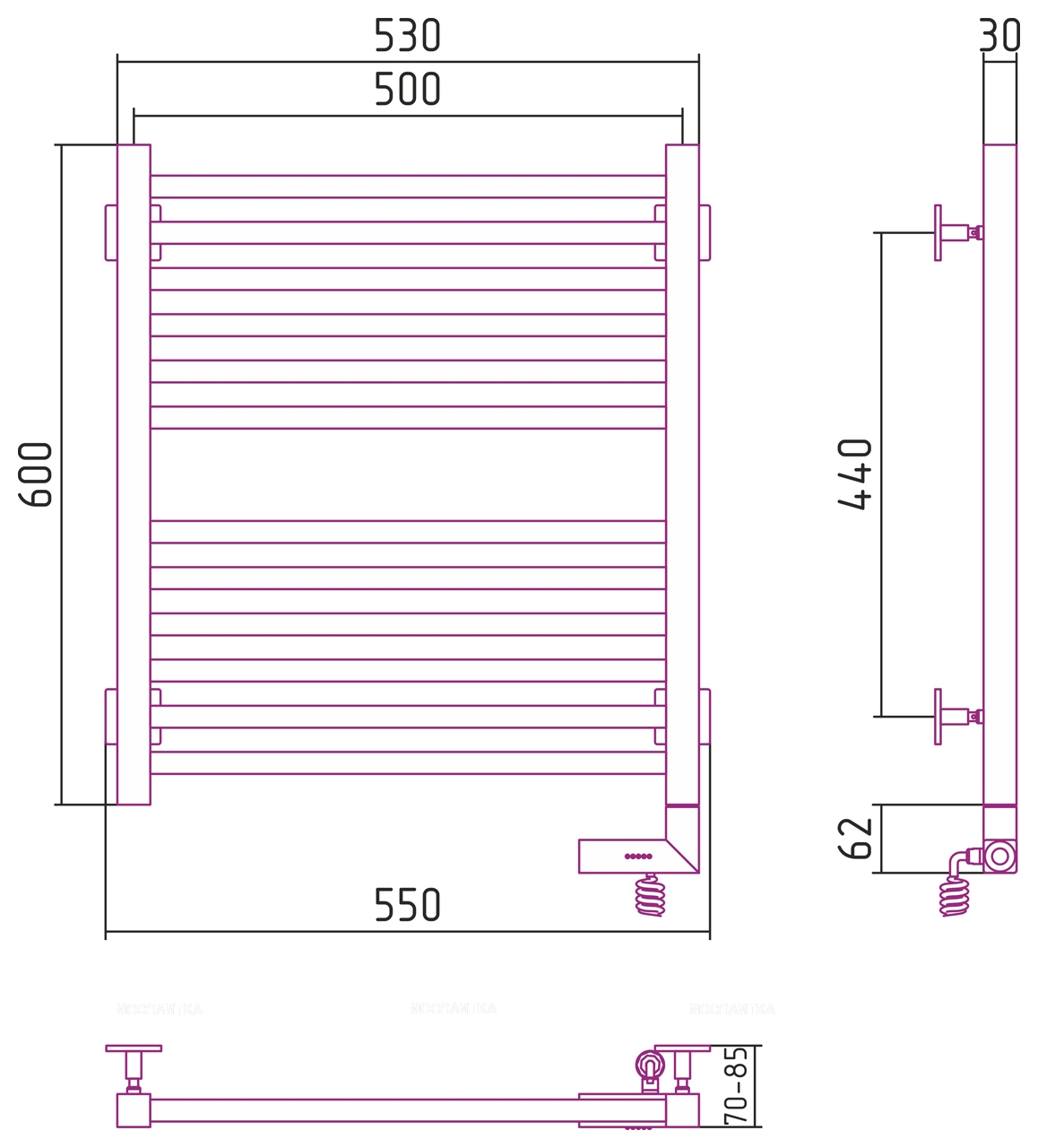 Полотенцесушитель электрический Сунержа Модус 2.0 60х50 см 00-5601-6050 без покрытия - изображение 4