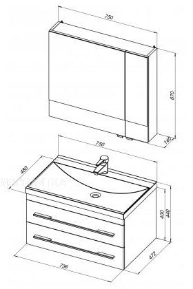 Комплект мебели для ванной Aquanet Нота 75 белый камерино - изображение 7