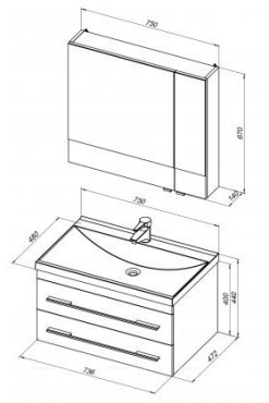 Комплект мебели для ванной Aquanet Нота 75 белый камерино - 7 изображение