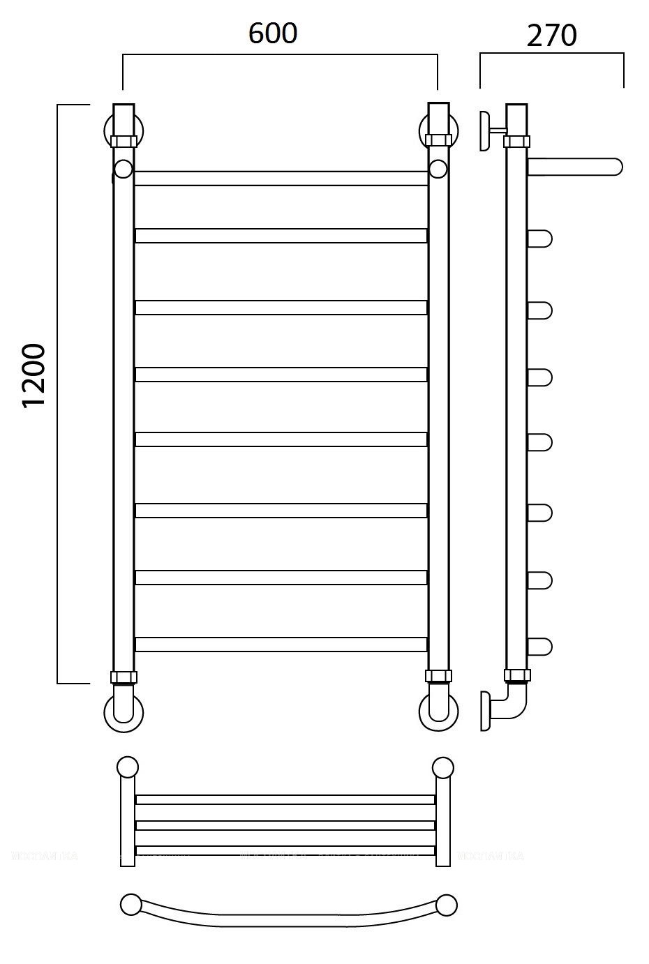 Полотенцесушитель водяной Aquanerzh лесенка дуга с полкой 120x60 - изображение 2