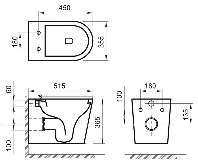 Комплект подвесной безободковый унитаз BelBagno Flay-R BB053CHR P-trap + инсталляция Am.Pm ProI 012704 - изображение 3