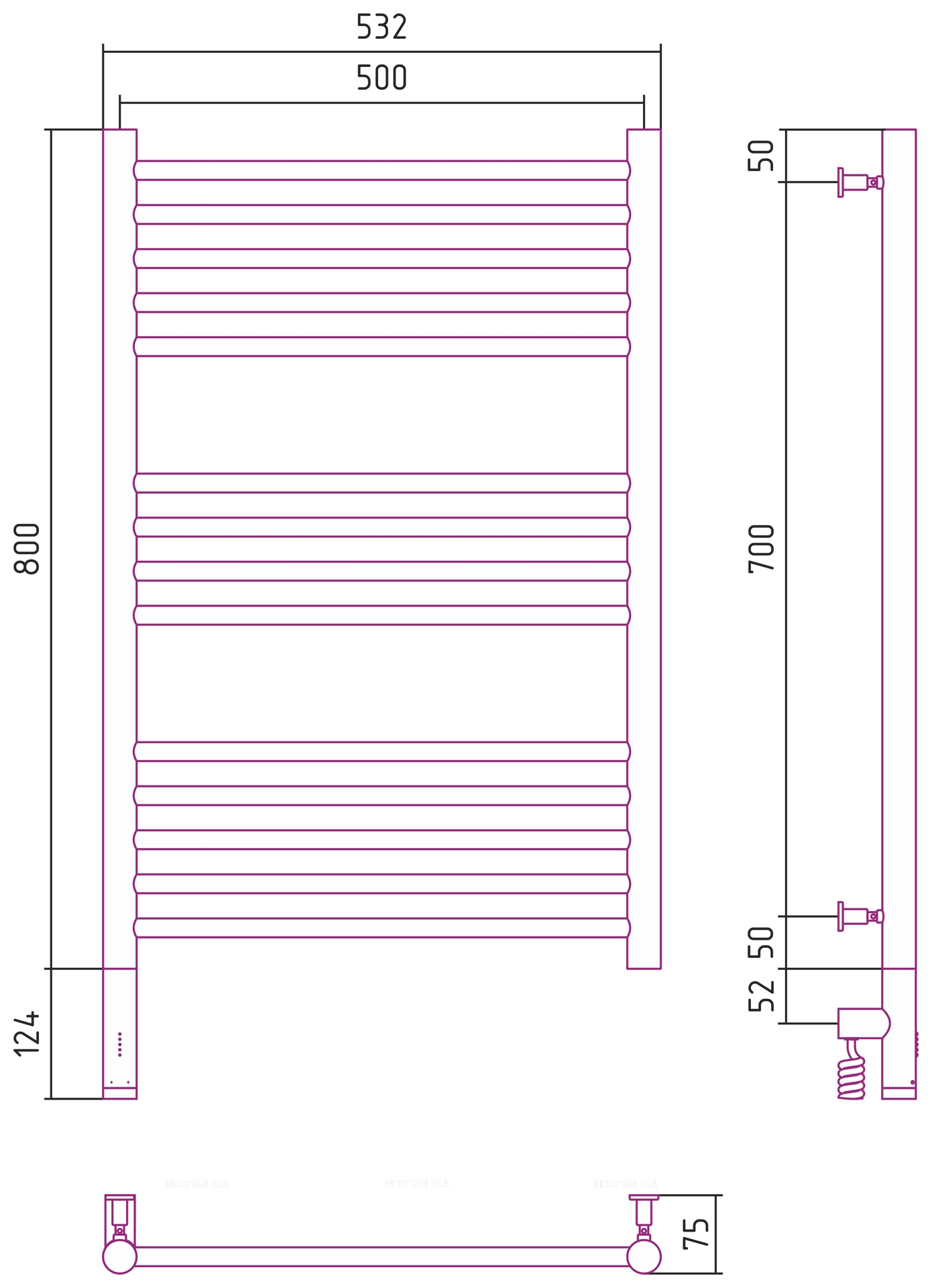 Полотенцесушитель электрический Сунержа Богема 3.0 80х50 см 00-5804-8050 без покрытия - изображение 4