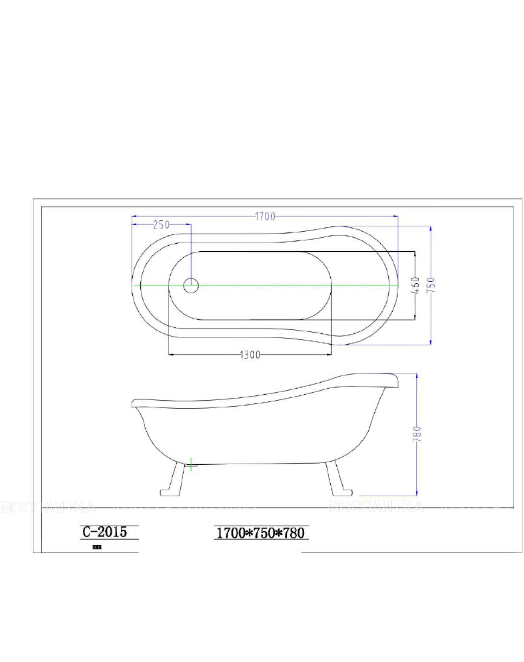 Акриловая ванна Ceruttispa Vico C-2015-1 на львиных алюминиевых золотых лапах 170x75 C-2015-1 - изображение 4